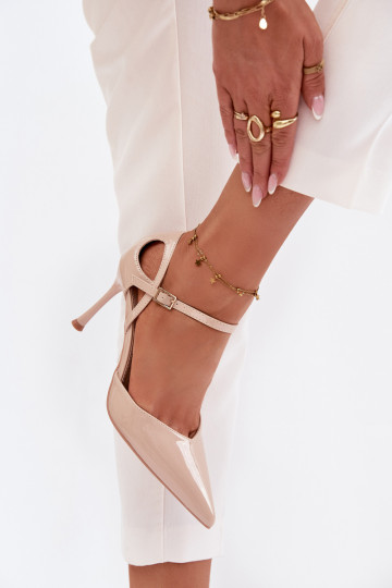 com efeito verniz sapatos de salto alto com alças bege Tarilin