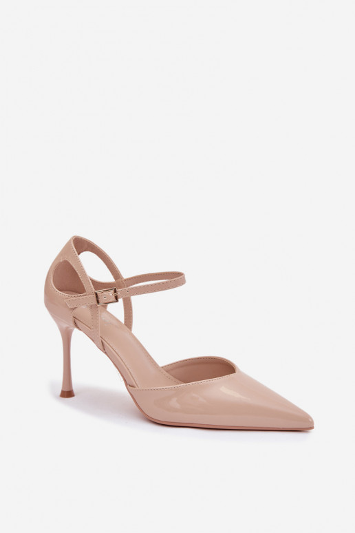 com efeito verniz sapatos de salto alto com alças bege Tarilin