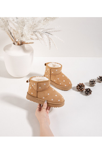 Botas de neve infantis com motivos florais, cor marrom, Gracina