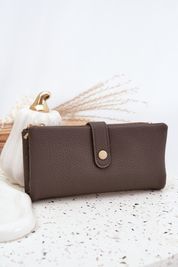 Carteira feminina de couro ecológico grande cor cinza Gilessa