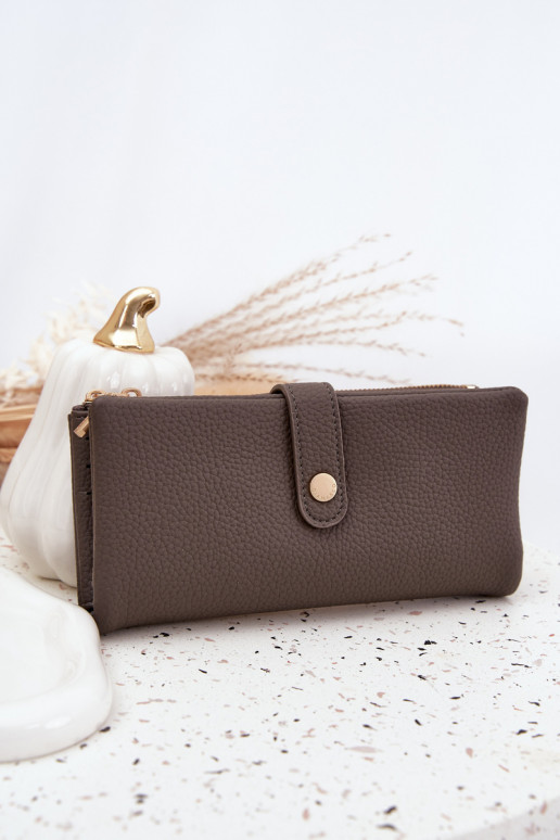 Carteira feminina de couro ecológico grande cor cinza Gilessa