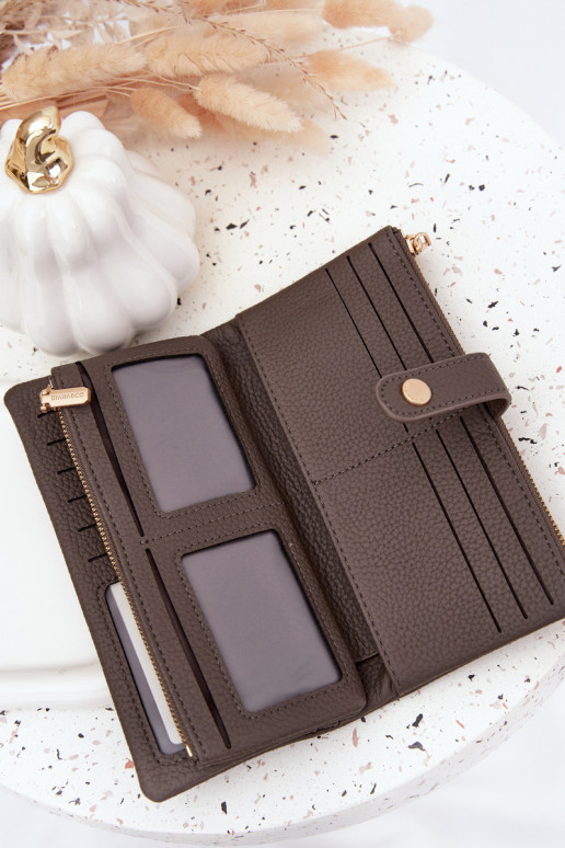 Carteira feminina de couro ecológico grande cor cinza Gilessa