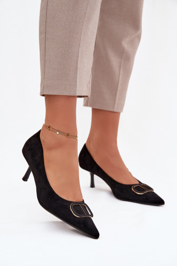 Sapatos de salto femininos com detalhes requintados, pretos Amelora