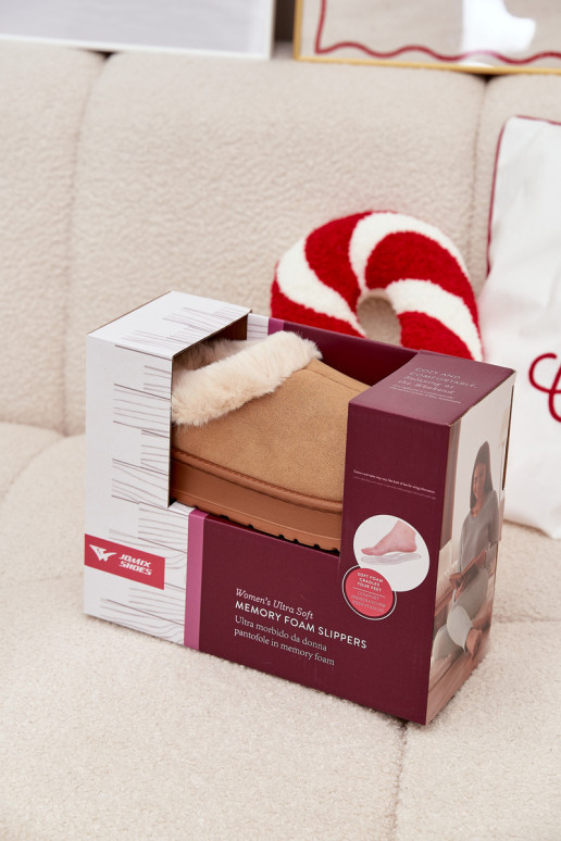 Chinelas femininas com pelúcia, marrons "Eveline"