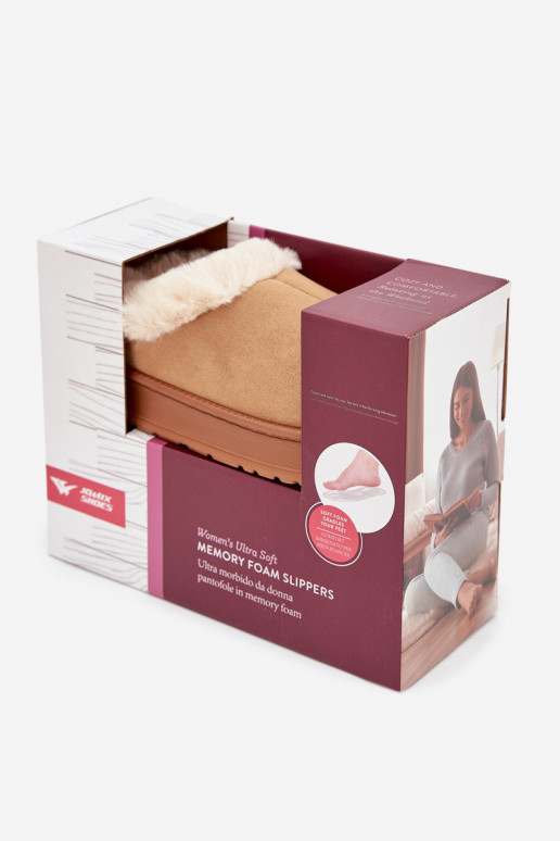 Chinelas femininas com pelúcia, marrons "Eveline"