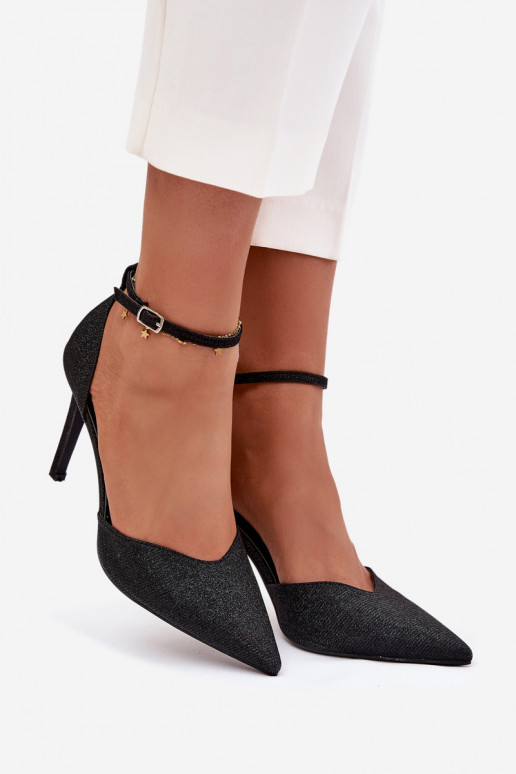 Sapatos de salto alto brilhantes com tiras, cor preta Joranne