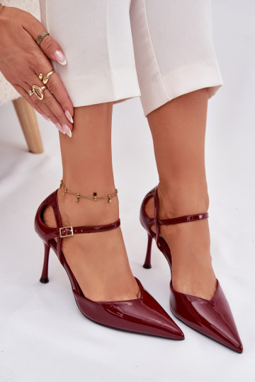 Sapatos de salto alto envernizados com tiras, cor bordô Tarilin 2
