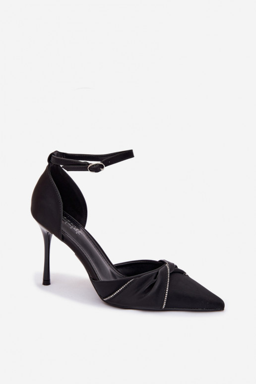 Sapatos de salto alto com pedras brilhantes, cor preta Katlina