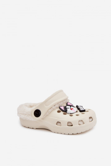 Chinelos infantis quentes com pelinho interior, cor creme "Cerelle"