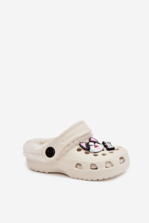 Chinelos infantis quentes com pelinho interior, cor creme "Cerelle"