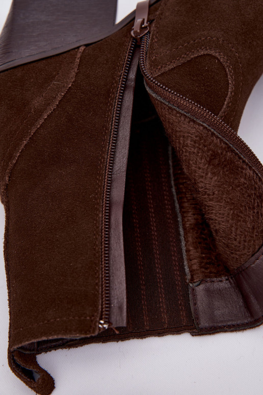 Bota de cowboy feminina em camurça marrom com salto, forrada Dylira