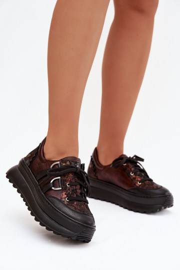 Pele À modalo de tênis Feminino com uma plataforma Tem que serciejka 06562-25 CzekoladoParae