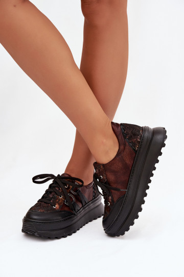 Tênis femininos de couro com plataforma Tai turiciejka 06562-25 na cor chocolate 2