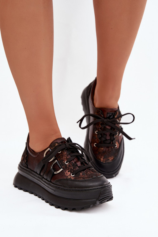 Pele À modalo de tênis Feminino com uma plataforma Tem que serciejka 06562-25 CzekoladoParae