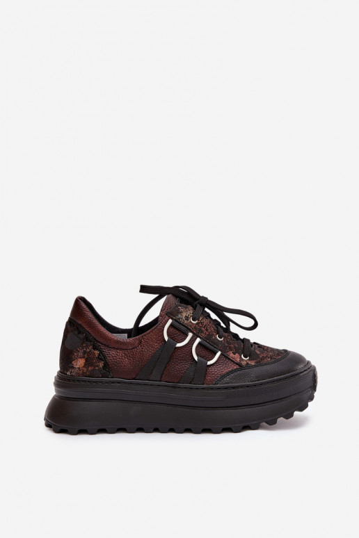 Pele À modalo de tênis Feminino com uma plataforma Tem que serciejka 06562-25 CzekoladoParae