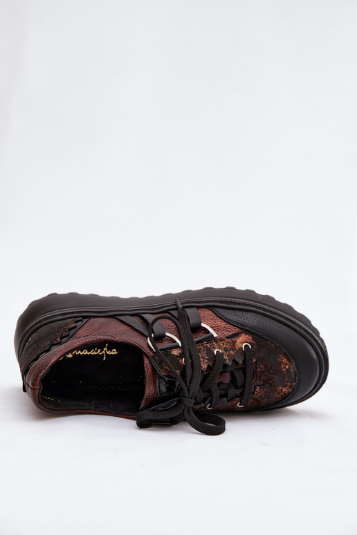 Pele À modalo de tênis Feminino com uma plataforma Tem que serciejka 06562-25 CzekoladoParae