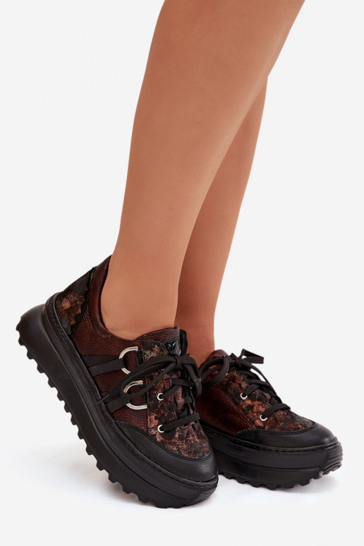 Pele À modalo de tênis Feminino com uma plataforma Tem que serciejka 06562-25 CzekoladoParae