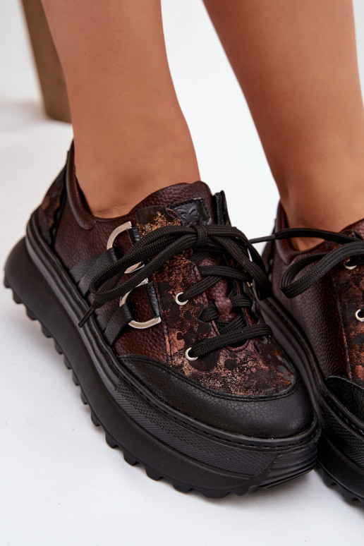 Pele À modalo de tênis Feminino com uma plataforma Tem que serciejka 06562-25 CzekoladoParae