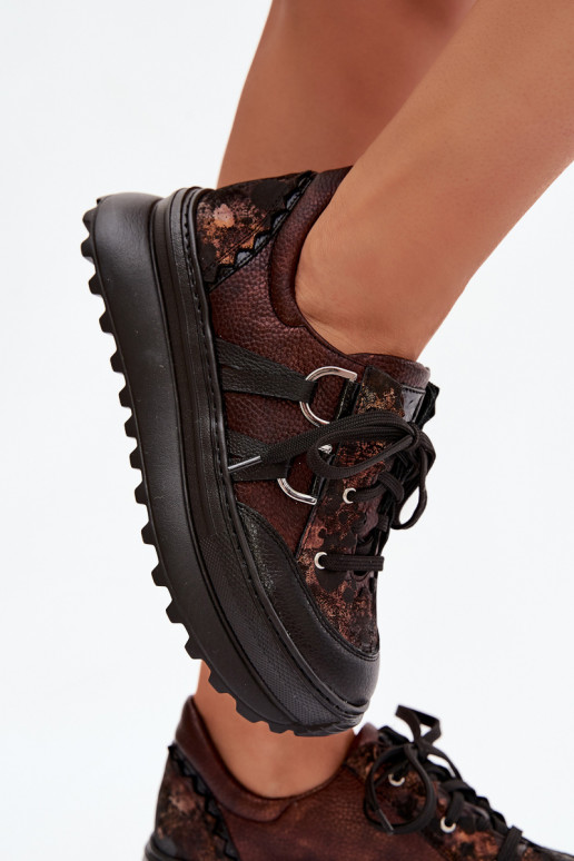 Pele À modalo de tênis Feminino com uma plataforma Tem que serciejka 06562-25 CzekoladoParae