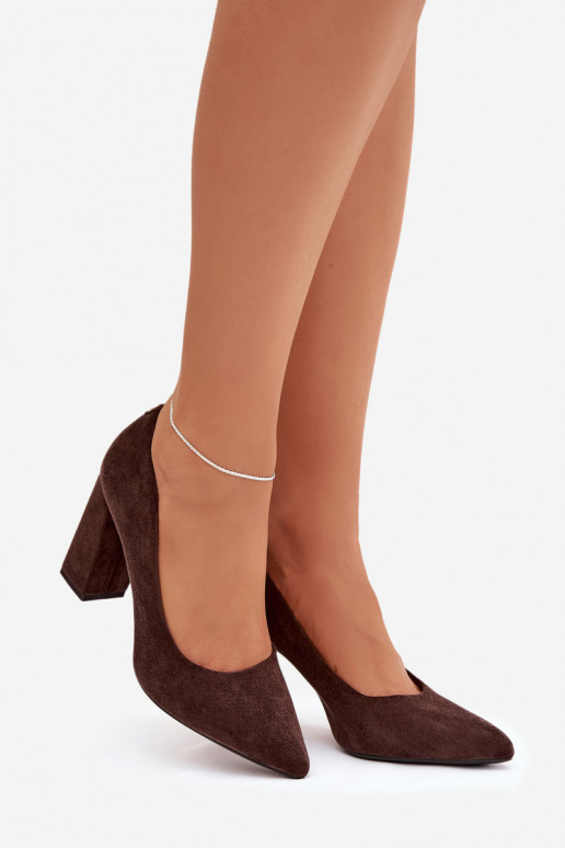 Sapatos de camurça com salto Sergio Leone PB216 CzekoladoParae