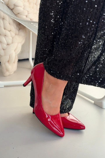 com efeito verniz sapatos de salto alto Sergio Leone 1336 cor vermelha