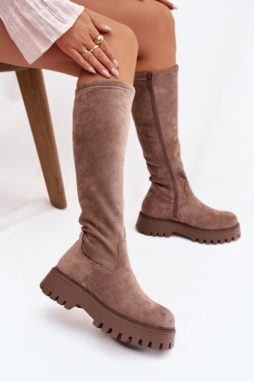 aquecimento botas femininas com uma plataforma Big Star OO274722 bege