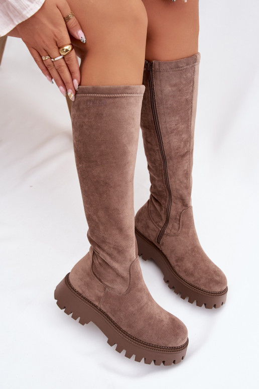aquecimento botas femininas com uma plataforma Big Star OO274722 bege