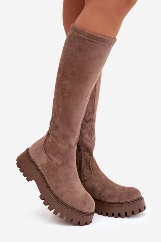aquecimento botas femininas com uma plataforma Big Star OO274722 bege