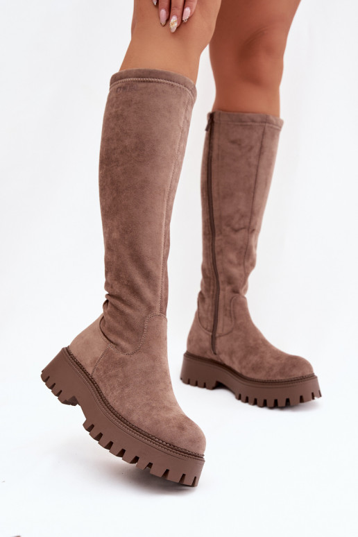 aquecimento botas femininas com uma plataforma Big Star OO274722 bege