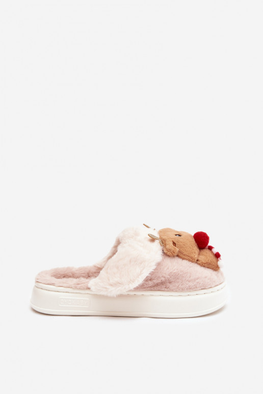 Habilitadotal com um casaco de pele Chinelos Feminino Rena bege Ilianne