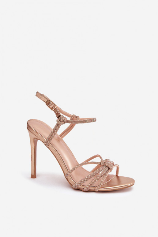 Sandálias femininas com salto fino com listras E zircões Szampańskie Tanelle