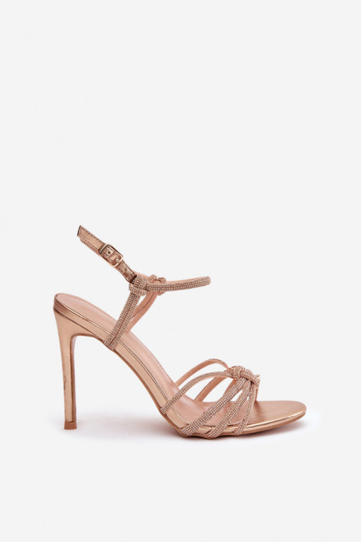Sandálias femininas com salto fino com listras E zircões Szampańskie Tanelle