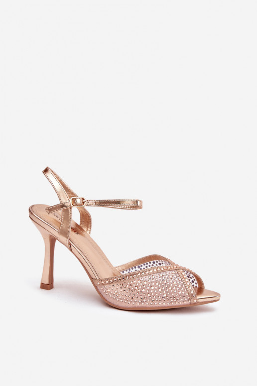 Sandálias femininas com salto fino Com decoração Szampańskie Peloria