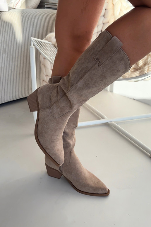 botas estilo vaqueiro Feminino cor cáqui Jazelle
