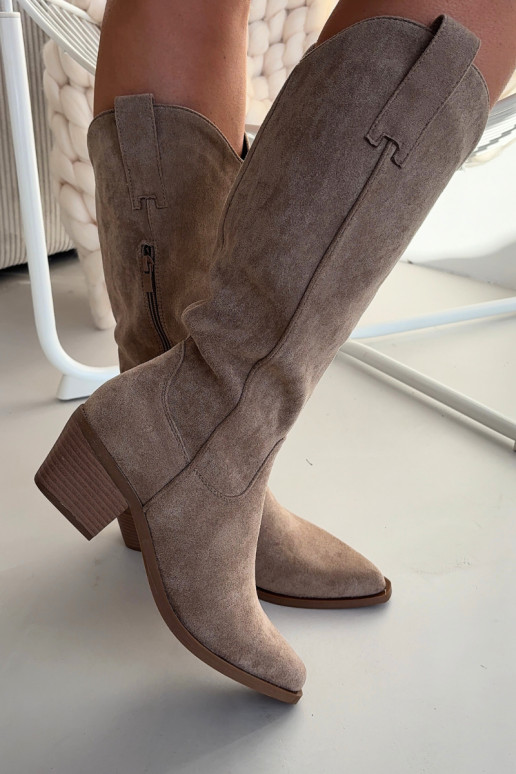 botas estilo vaqueiro Feminino cor cáqui Jazelle