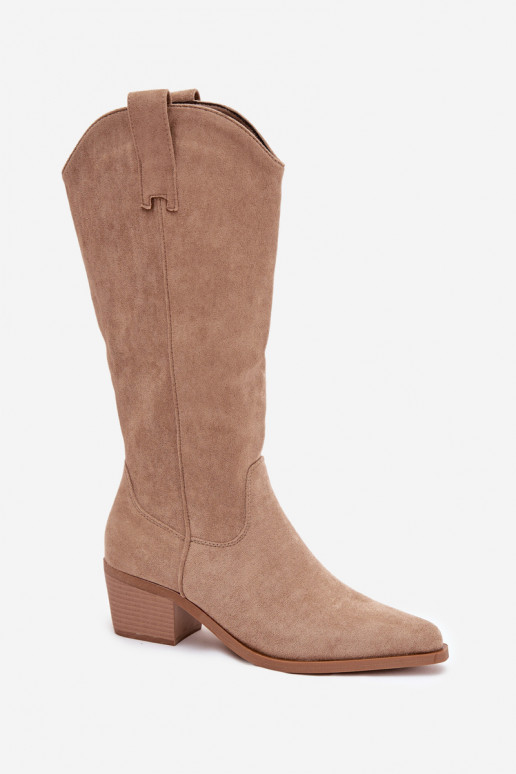 botas estilo vaqueiro Feminino cor cáqui Jazelle