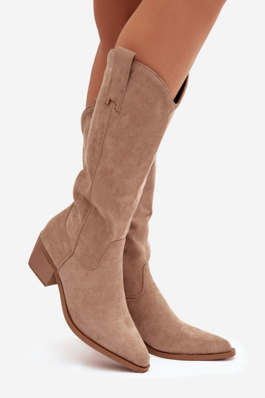 botas estilo vaqueiro Feminino cor cáqui Jazelle