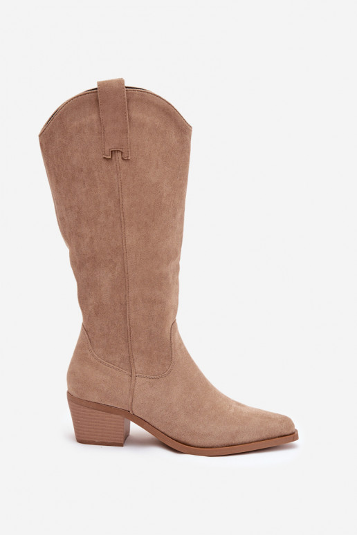 botas estilo vaqueiro Feminino cor cáqui Jazelle
