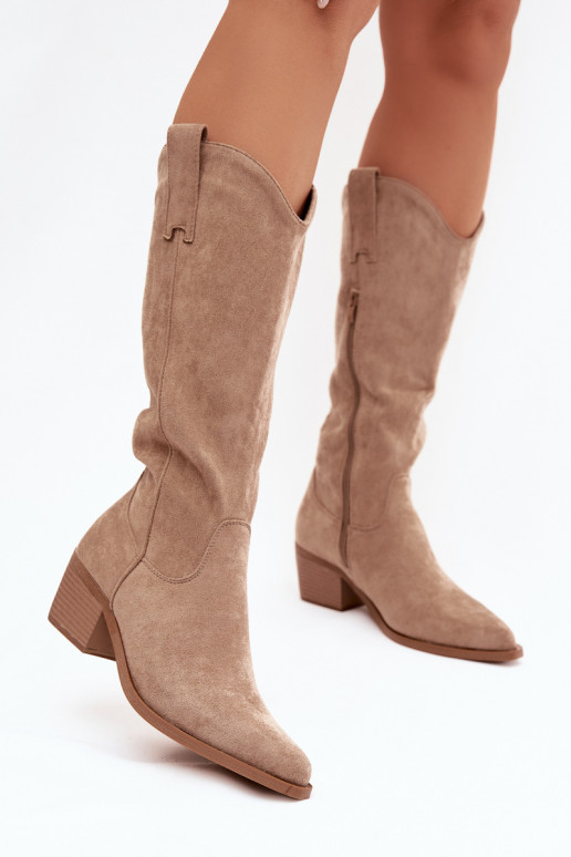 botas estilo vaqueiro Feminino cor cáqui Jazelle