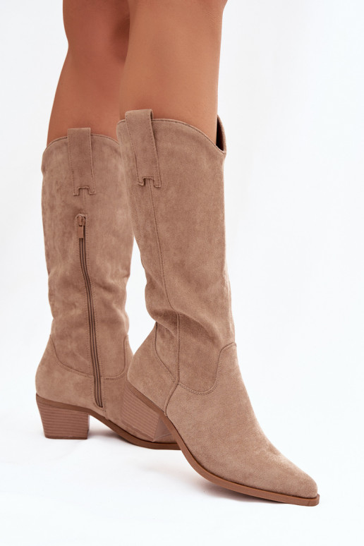 botas estilo vaqueiro Feminino cor cáqui Jazelle