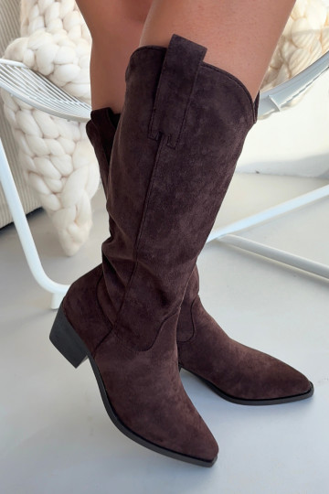 Botas femininas de estilo cowboy, cor chocolate Jazelle