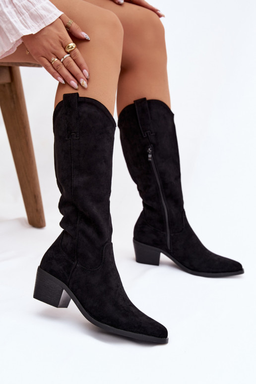 botas estilo vaqueiro Feminino cor preta Jazelle