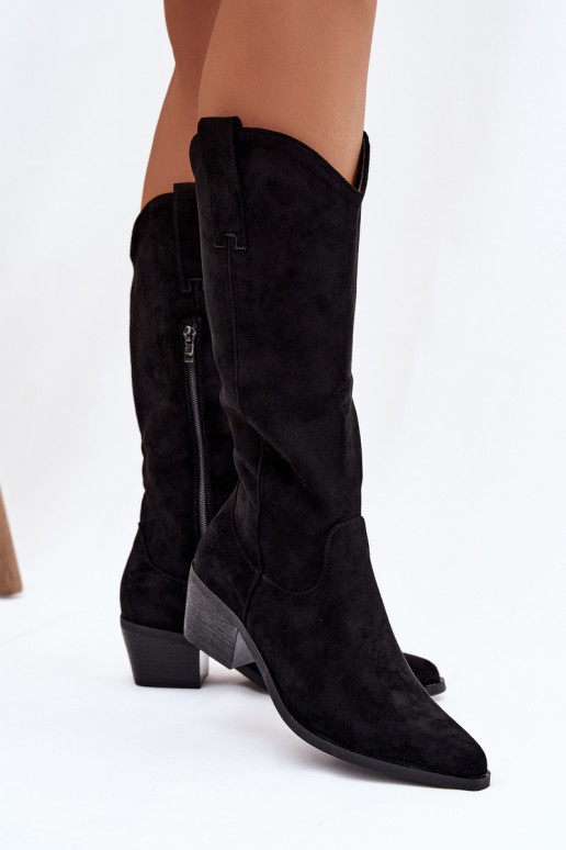 botas estilo vaqueiro Feminino cor preta Jazelle