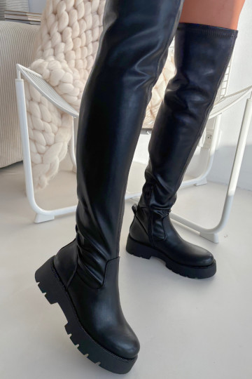 botas acima do joelho com olhos brilhantes cor preta Rivessa