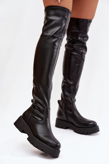 botas acima do joelho com olhos brilhantes cor preta Rivessa 2