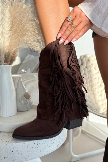 botas estilo coParaboy Feminino com franjas com salto CzekoladoParae Gralina
