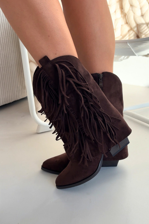 botas estilo coParaboy Feminino com franjas com salto CzekoladoParae Gralina