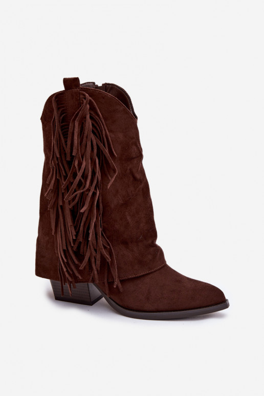 botas estilo coParaboy Feminino com franjas com salto CzekoladoParae Gralina