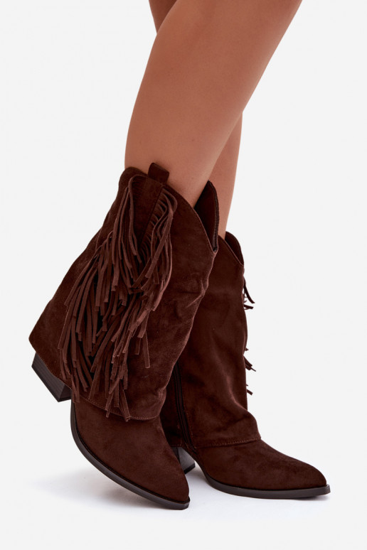 botas estilo coParaboy Feminino com franjas com salto CzekoladoParae Gralina