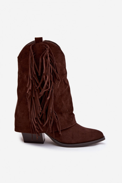botas estilo coParaboy Feminino com franjas com salto CzekoladoParae Gralina